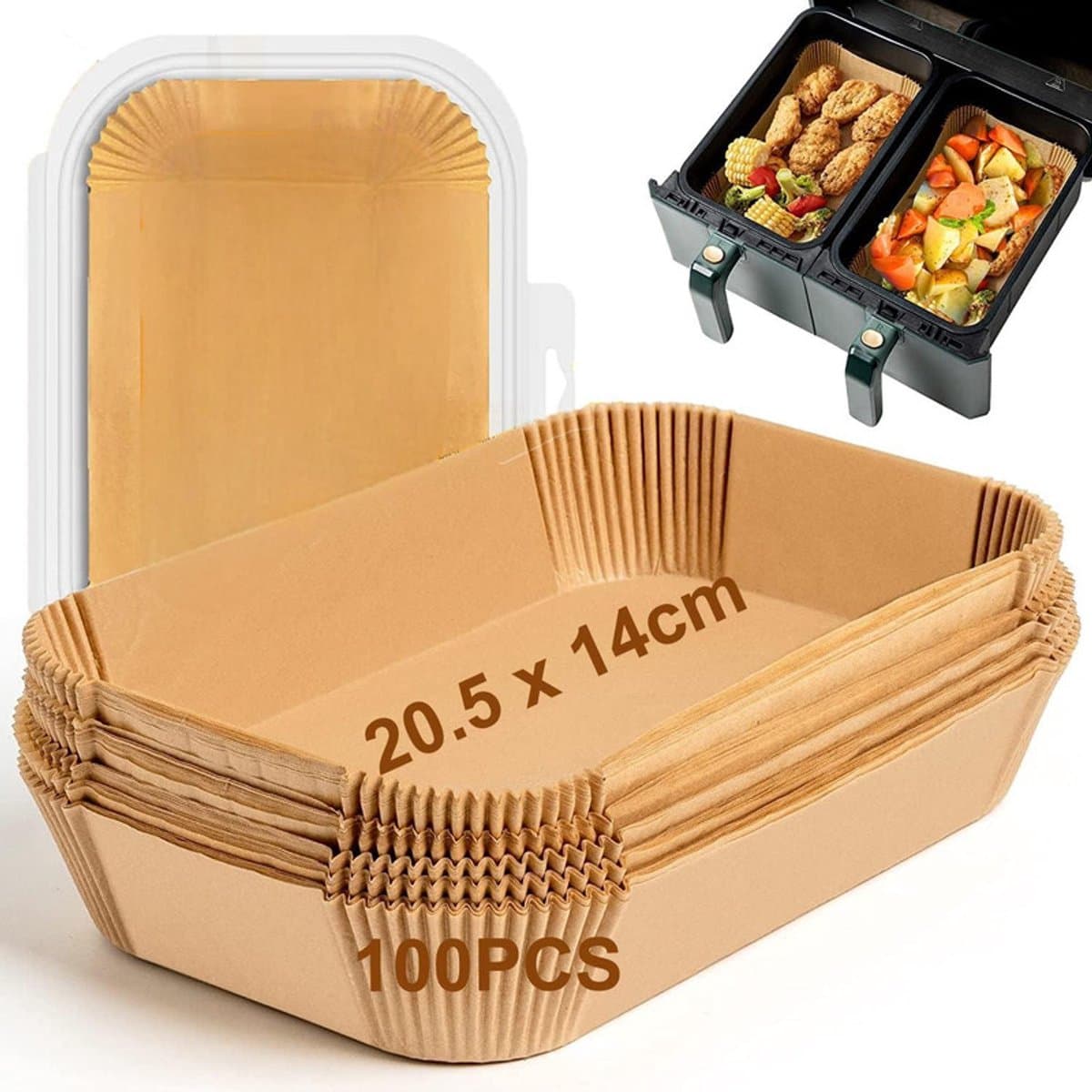 100 bakplaten voor airfryer, olievrije airfryeraccessoires, compatibel met verschillende airfryers op de markt.Rechthoek,20*14*4.5cm — afbeelding 1