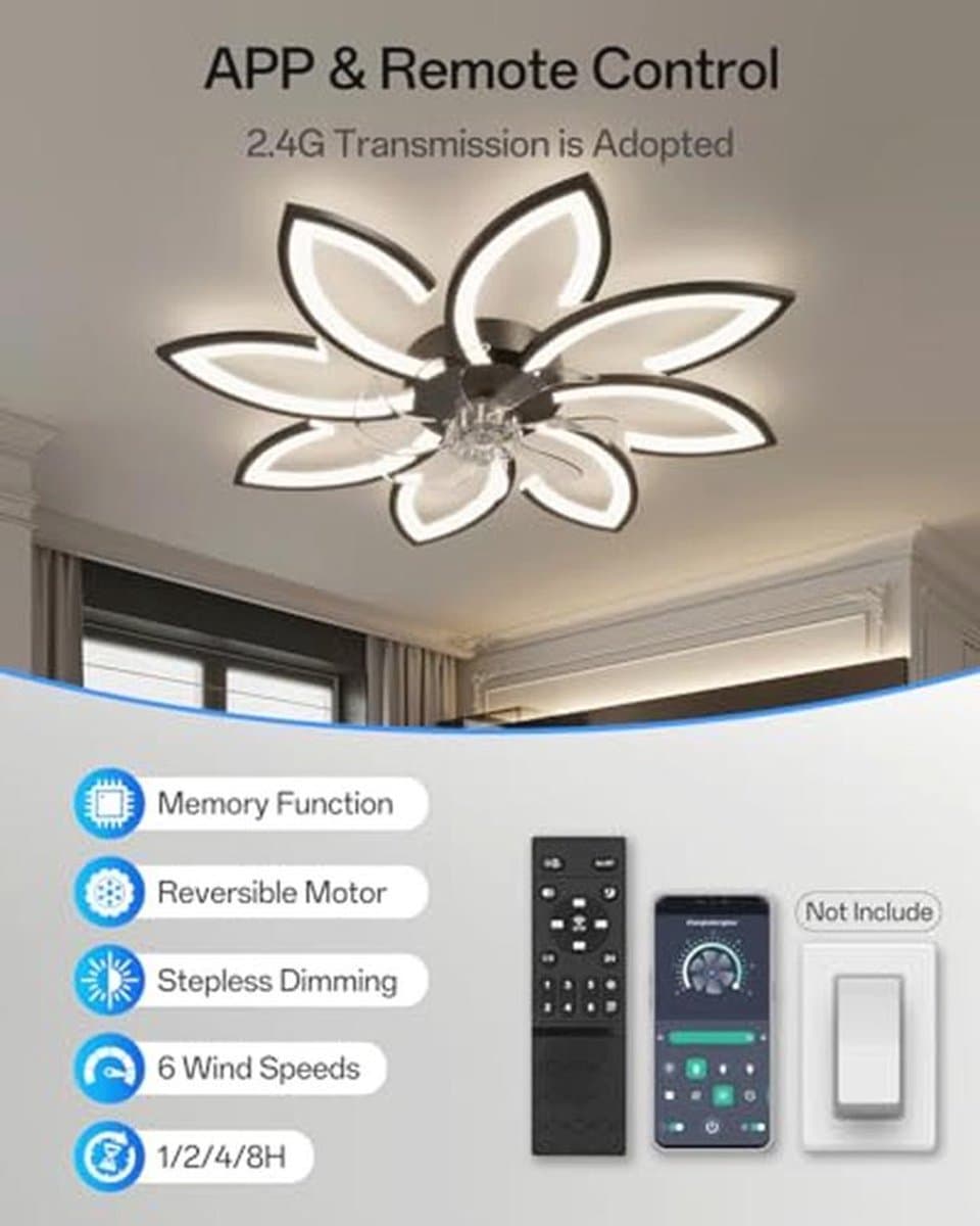 Moderne Plafondventilator met Dimbare LED Verlichting en Zomer-Winter Functie voor Slaapkamer en Keuken — afbeelding 1
