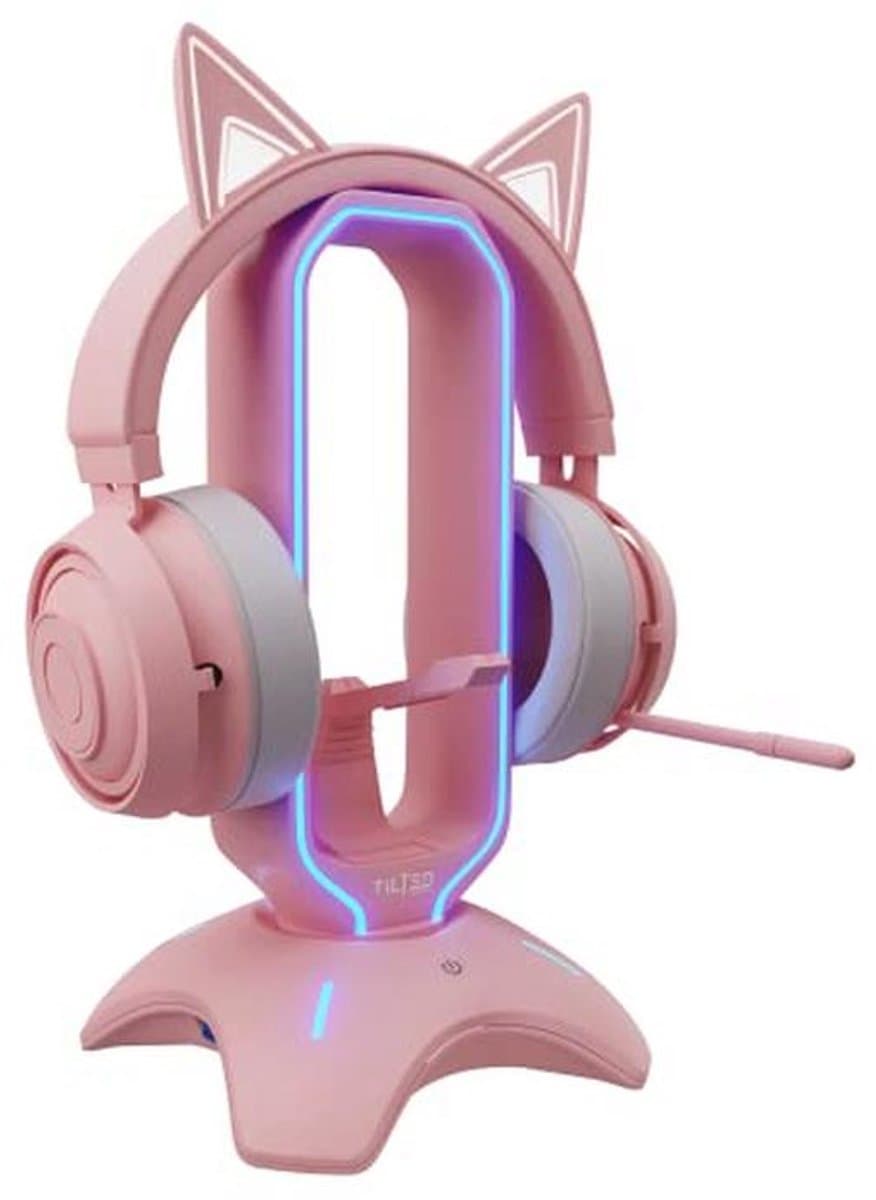 Gaming Headset Stand met RGB Verlichting en USB-Hub | Roze Desktop Houder voor Hoofdtelefoon — afbeelding 1