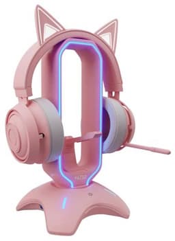 Gaming Headset Stand met RGB Verlichting en USB-Hub | Roze Desktop Houder voor Hoofdtelefoon — thumbnail 1