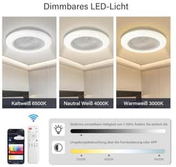Plafondventilator met Verlichting en Afstandsbediening - 49 cm, RGB, Timer, 6 Snelheden, Traploos Dimmen — thumbnail 4