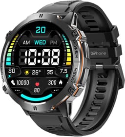 DrPhone ChronaX Max Rugged Smartwatch – 1.73” AMOLED – 100 Dagen Batterij – BT Bellen – SpO2 – GPS Tracking – 100+ Sportmodi – Roestvrij Stalen, PU Leren En Siliconen band - Zwart — thumbnail 1