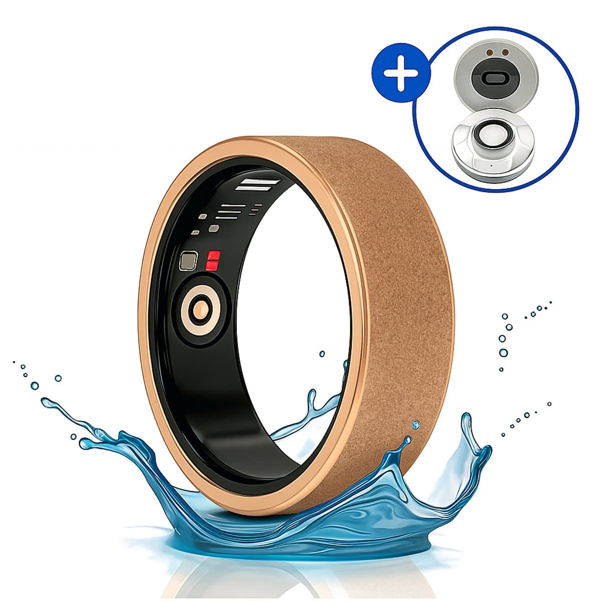SyncGear Smart Ring - Slimme Ring voor Dames Met Oplaadcase – Stappenteller - Activity Tracker - SpO2 - Zonder Abonnementskosten - IP68 Waterdicht - Nederlandse App - Maat 7 (Europese Maat 54) - Kleur: Rose Goud — afbeelding 1