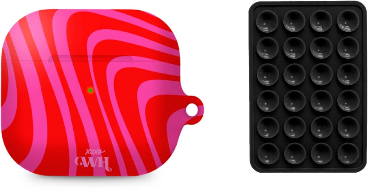 xoxo Wildhearts AirPods hoesje Berry Much Rood & Roze + Telefoonsticker Stick On Me Square Zwart – geschikt voor AirPods 4 — afbeelding 1