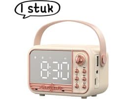 1 artikel - Luidspreker - Draadloze Bluetooth-luidspreker met wekkerfunctie - Luidspreker met mini-kaartsleuf - Cadeau - Ondersteunt TF-kaart, USB-flashdrive en AUX-interface - Vintage design - Roze