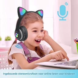 Draadloze Bluetooth-koptelefoon met kattenoortjes en microfoon, geschikt voor kinderen, tieners en volwassenen (zwart). — thumbnail 3