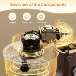 Royal Swiss® - Keukenmachine Keukenrobot met Mengkom 5L - 1500W Planetair Mengsysteem - 10 Snelheden + Pulse - RVS Mengkom - Koffiebruin — thumbnail 3