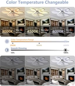 MUPOO Smart Plafondventilator met verlichting Ø65 cm - LED Dimbaar - 3 Lichtkleuren - Met Afstandsbediening & APP - 6 Snelheden - Timer - Zomer/Winter functie - Modern plafond ventilator voor Woonkamer Slaapkamer Kantoor — thumbnail 3