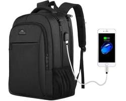 MATEIN Laptop Rugzak 15.6 Inch – Waterafstotende Werk Rugzak met USB Oplaadpoort & Anti-Diefstal Vak, Zwart