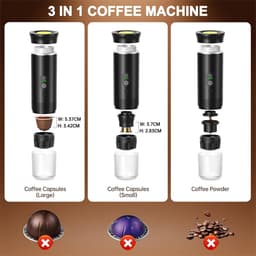 Draagbaar koffiezetapparaat - 3-in-1 - Koffiezetapparaat - Elektrische Espresso Apparaat - Oplaadbaar - Capsule Koffie - Gemalen Koffie - Reis & Camping Koffiezetapparaa 12 volt — thumbnail 2