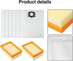 HEPA Filter en stofzakken - geschikt voor Kärcher WD4 - WD5 - WD6 - WD5P - WD6P - Premium MV4 - MV5 - MV6 stofzuiger - 2.863-005.0 2.863-006.0 - 2 Filter en 6 stofzakken — thumbnail 4