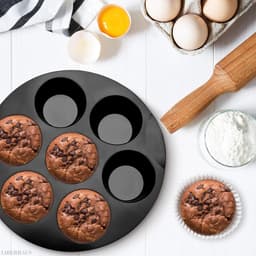 Taartvorm - Siliconen Bakvorm - Cupcake bakvorm - Rond - Zwart - 20*4 cm - Bakplaat voor de airfryer - Muffinbakvorm - Voor 7 Muffins - Antiaanbaklaag - Hittebestendige - Herbruikbaar - Voor Het Bakken Van Cupcakes, Brownies, Chocolade — thumbnail 5