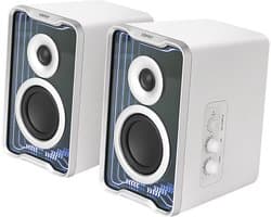 Actieve Desktop Speakers met Bluetooth V5.4 en Dynamische Lichteffecten - 30 Watt RMS - Wit
