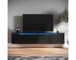Tv-kast 160 cm met 16 kleuren LED-verlichting, hoogglanzend zwart, hangend/staand, geschikt voor televisies tot 65 inch