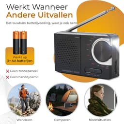 Caliber Noodradio - Radio op Batterijen - Draagbare Radio - Met Zaklamp - Zwart — thumbnail 3