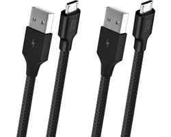 2x Micro usb kabel - Usb naar Micro usb kabel - Oplader - Voor opladen van oude smartphone, speaker, koptelefoon, ereader - 1m - Stevig - Zwart