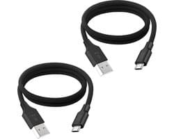 2x Micro usb kabel 2 meter - Usb naar Micro usb kabel - Oplader - Voor opladen van oude smartphone, speaker, koptelefoon, ereader - Lang - Stevig - Zwart