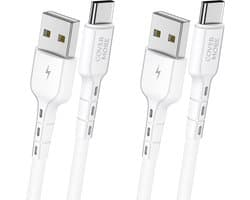 Usb C naar usb A kabel - Oplaadkabel - Laadkabel - Voor opladen smartphone, ereader, tablet, speaker, koptelefoon, powerbank met usb C stekker - 1m - 2 stuks - Wit