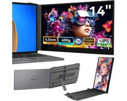 Blackview SCM6 Draagbare Monitor 14" – Extra Laptopscherm 13-17.3" – Uitbreidingsscherm – Plug & Play – 4,5mm Dun 600g Licht – IPS Full HD – TÜV Low Blue Light – 3x USB-C – 100W PD – Inclusief Kabels & Beschermhoes – Grijs