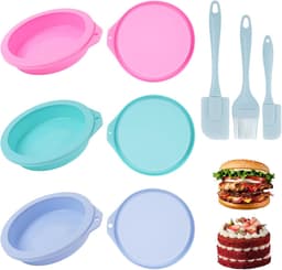 6 stuks eierpannen voor heteluchtfriteuse, bakvorm, siliconen, rond, eiervorm, voor ontbijt, sandwiches, cupcakes, roze, blauw, groen — thumbnail 1