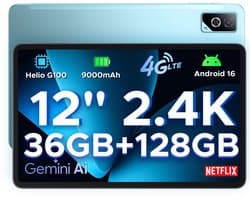 DOOGEE Tab G6 Pro – 12 inch tablet – 9000 mAh/18 W – 36 GB RAM + 128 GB ROM – Android 16 – Gemini AI – 2,4K 90 Hz IPS – Helio G100-chipset – 4G LTE – wifi – dubbele luidsprekers – Face ID