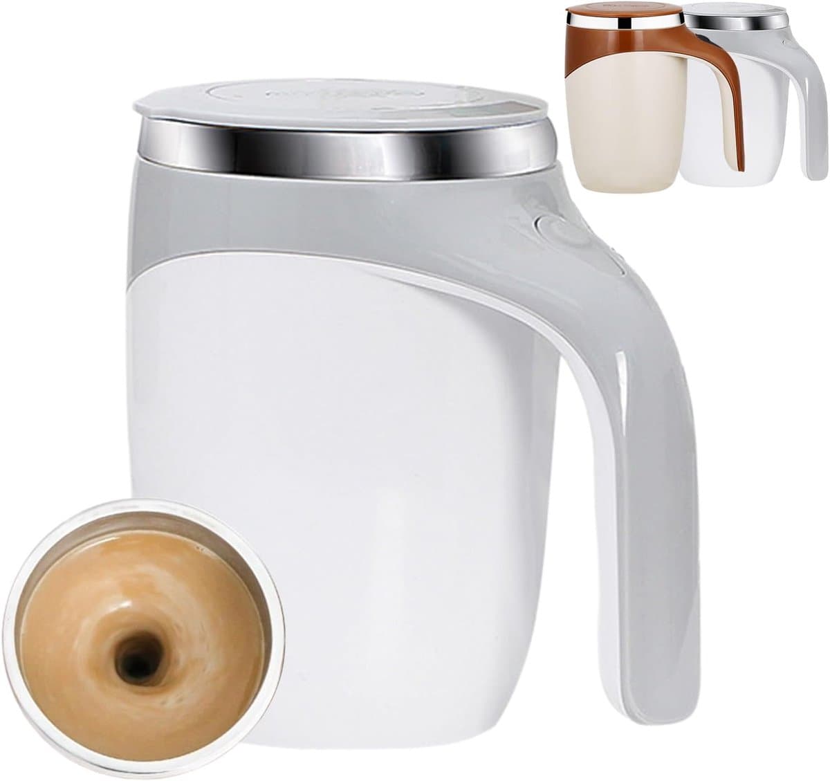 Oplaadbare Koffiebeker met Roerfunctie – Automatische Mengbeker 380 ml – 1‑stand Roeren – Snelle Afkoeling & Antislip – Wit — afbeelding 1