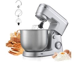 Keukenmachine - Staande Mixer - Krachtige 1500W Motor - Roestvrijstalen Mengkom 5,7 L - 10 Snelheden - Kantelbare Kop - Inclusief Deeghaak, Klopper en Garde