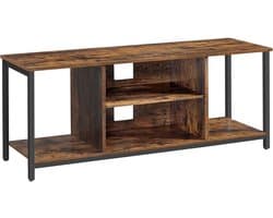 TV-meubel, bijzetkast, opbergkast, geschikt voor televisies van 60 inch of kleiner, met 4 open opbergniveaus en 2 kabelopeningen, stevig en duurzaam metalen frame, geschikt voor slaapkamer en woonkamer, 120 x 40 x 50 cm, bruin.