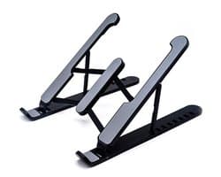 Laptop standaard - Laptop verhoger - Verstelbaar en opvouwbaar - Ergonomische laptop- en tablethouder - Aluminium met opbergzakje - Compact - Universeel - Zwart - Jonyx