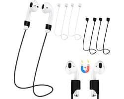 4 stuks Magnetisch anti-verlieskoord voor Bluetooth-oortjes - Supersterke magneet - Anti-verlieskoord voor Bluetooth-oortjes - Siliconen sportkoord - 70 cm × 1 cm × 0,5 cm - Geschikt voor sport en woon-werkverkeer - Zwart, wit