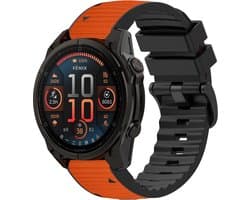 Stravo Siliconen-Nylon Hybride Horlogeband – Geschikt voor Garmin Fenix 5 (Plus)/Fenix 6 (Pro)/Fenix 7 (Pro-Sapphire-Solar)/Fenix 8-47mm/Fenix E-Garmin Epix (Pro) Gen 2-47mm - Quickfit 22 / 22mm band voor Garmin smartwatches - Bandje - Oranje