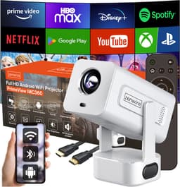 Zenwire® PrimeView IMC360 – Mini Projector 360° Android 13 – Beamer WiFi 6 – Bluetooth 5.2 – Full HD 1080p – 4K-ondersteuning – 400 ANSI Lumen – 270° Rotatie – Autofocus – Compact & Stil — thumbnail 1