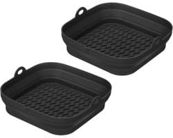 Airfryer Bakje - 2 Stuks - Heteluchtfriteuse Bakvorm - Bakplaat - Siliconen - Bakpapier Alternatief - Opvouwbaar - Herbruikbaar - Airfryer Accesoires - voor Magnetron, Oven, Koelkast - 21*20.3*5cm - Zwart