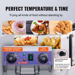 Professionele friteuse - Dubbele elektrische tafelmodel - Capaciteit 2 x 11 L - Vermogen 3000 W - RVS behuizing - Temperatuurregeling & timer - Dubbele tank & 2 manden - Zilver — thumbnail 3