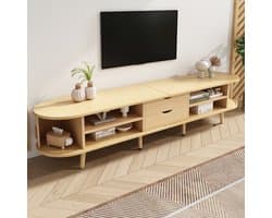 OKWISH TV meubel - Sideboard en Lowboard met opbergruimte, schuifdeuren en lades - Voor televisie en woonkamer - 175x40x42 cm - MDF - Eiken