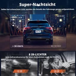 Dashcam Auto 360 graden - 4 camera's, 1080p Full-HD,met 64 GB SD-kaart, wifi, nachtzicht, G-sensor, bewegingsdetector, 3 inch IPS-display, waterdicht, loop-opname, trigger bij ongevallen — thumbnail 2