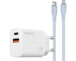 35w snel oplader geschikt voor iPhone iPad met Lightning kabel - Usb C power adapter 2 poorten met oplaadkabel 1m
