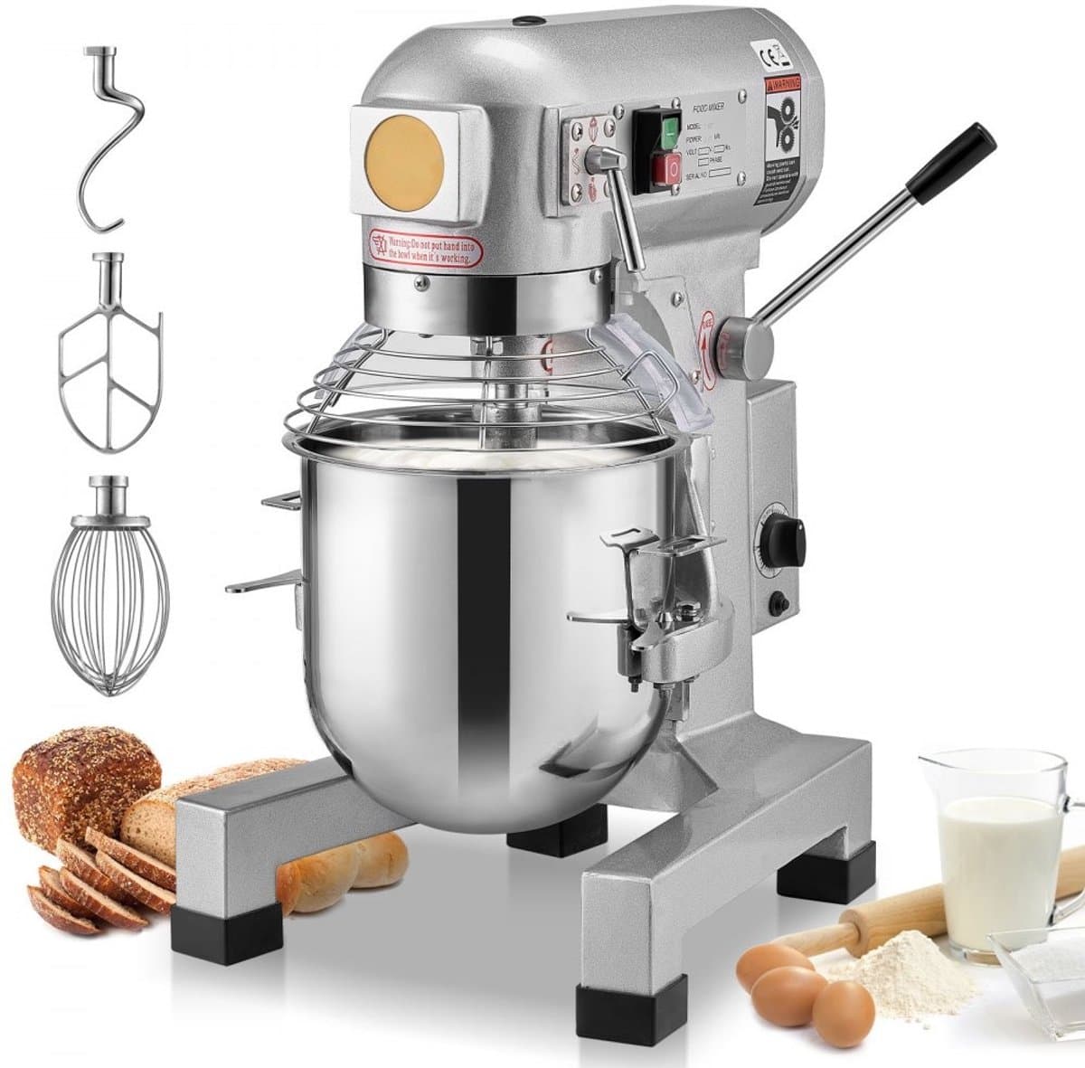 Commerciële Keukenmixer - Planetaire Deegmixer 18,7 L - 1100 W - 3 Snelheden - RVS Kom - 3 Mengopzetstukken - Horeca/Bakkerij — afbeelding 1