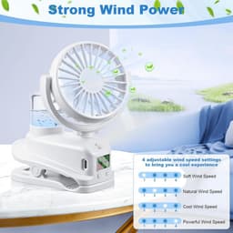 Klemventilator met USB-oplaadfunctie en 4 snelheden, geschikt voor kantoor en thuis, met LED-display — thumbnail 2