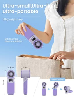 Draagbare Turbo Fanfan met 5 Snelheden - Oplaadbare Mini Ventilator voor Binnen en Buiten - Ideaal voor Reizen en Kamperen - Lila — thumbnail 3