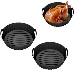 Vierkante bakvorm voor airfryer - Siliconen bakvorm - Gezond frituren - Energiebesparend keukenapparaat - Maak gemakkelijk knapperig eten - Geschikt voor groenten, vlees en snacks - Gemakkelijk schoon te maken - Set van 2 stuks 20,5 × 20,5 × 5 cm — thumbnail 1