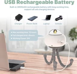 Stille USB-ventilator voor kinderwagens - Oplaadbaar, 4 Snelheden, Flexibel Statief en Handheld Gebruik — thumbnail 5