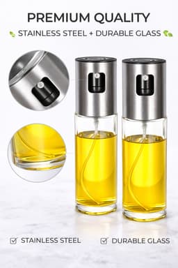 2 Olijfolie Sprayers Premium - Olie Sprayer Navulbaar - Oliefles - RVS & Glas - Inclusief Trechters & Reinigingsborstels - Voor Airfryer, BBQ & Bakken — thumbnail 6