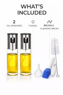 2 Olijfolie Sprayers Premium - Olie Sprayer Navulbaar - Oliefles - RVS & Glas - Inclusief Trechters & Reinigingsborstels - Voor Airfryer, BBQ & Bakken — thumbnail 4