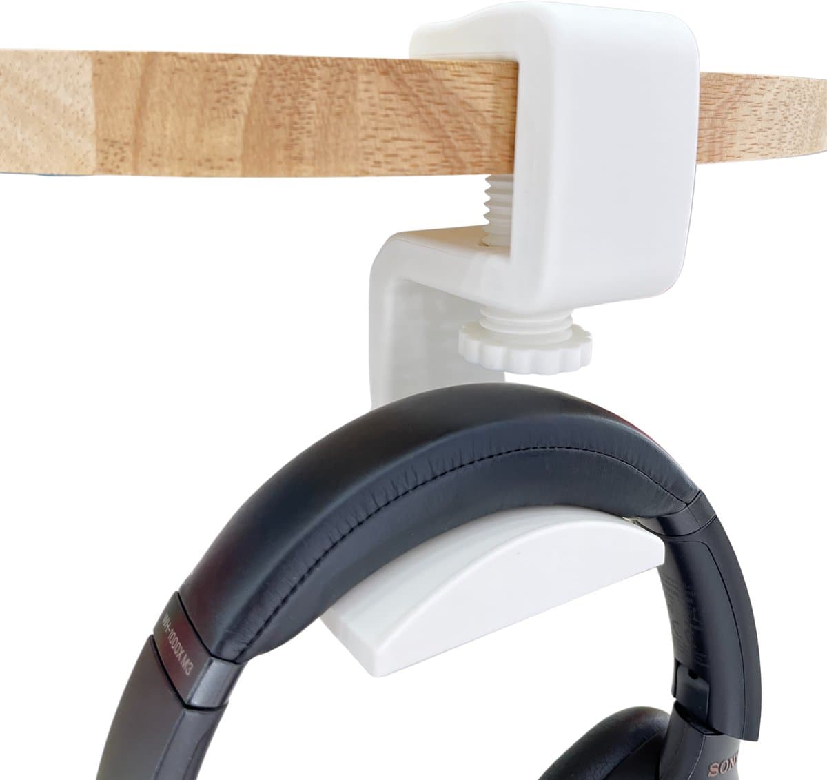 Koptelefoonhouder met Bureaubladklem (10–35 mm) – Wit – Onder Bureau – Duurzaam PLA — afbeelding 1