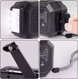 Noodradio op accu voor rampen met zaklamp en powerbank - Opladen met USB, zonneenergie en dynamo opwindbaar met accu van 3500mAh - FM/AM radio - Survival Noodpakket - Draagbare Radio - Solar Wereldradio - SOS lamp - Zwart — thumbnail 3