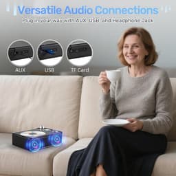 CD Speler met Bluetooth & FM Radio – Desktop CD Player met Dubbele Speakers – Ondersteunt USB, TF-kaart, AUX & Optische Uitgang – Inclusief Afstandsbediening, LCD-Display & Hoofdtelefoonaansluiting – Zwart — thumbnail 3