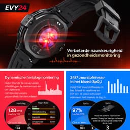Evy24 Smartwatch GPS 48mm - Sporthorloge Heren en Dames - Belfunctie - Waterdicht - Hartslagmeter - Stappenteller - 2 Bandjes - iOS en Android - Zwart — thumbnail 9