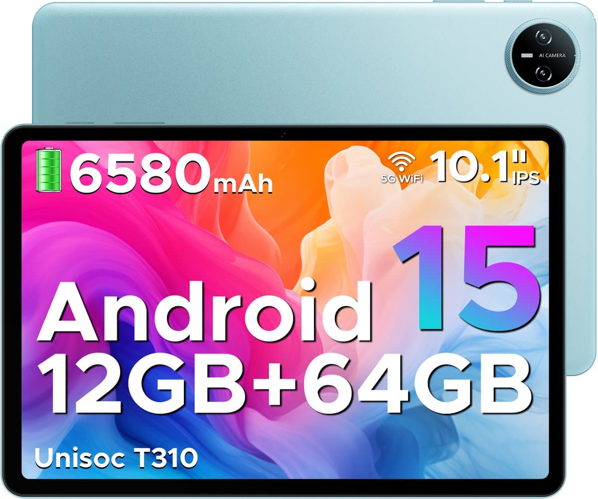 DOOGEE TAB A9 - Tablet - Android 15 - 12GB RAM + 64GB ROM（2TB/TF） - 10 Inch - 6580 mAh - 5G WiFi - Tablet Unisoc T310 - Dubbele Luidspreker - 3,5 mm aansluiting - Face ID - Blauw — afbeelding 1