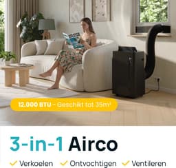 MOA Mobiele Airco - 12.000 BTU - 3-in-1 - Met Afstandbediening - Tot 35m² - Airconditioner met Ontvochtigingsfunctie - Raamafdichtingskit - Zwart — thumbnail 3